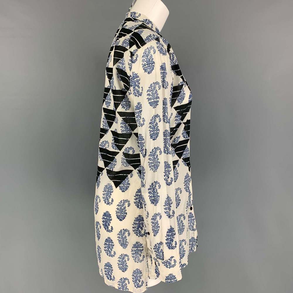 DRIES VAN NOTEN Blue White Black Cotton Nehru Collar Blouse - Picture 2 of 5